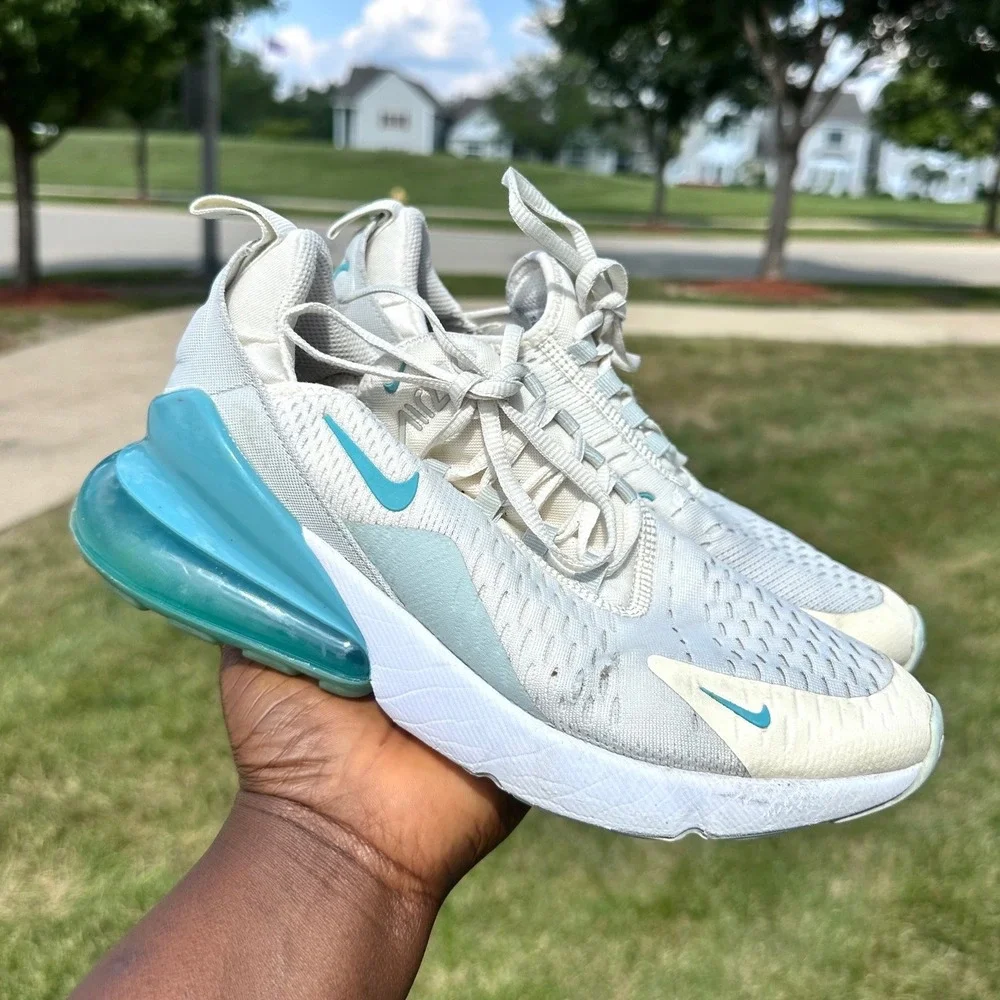 Nike Air Max 270 Big Kids Athletic Shoes Size 6Y White Teal Blue